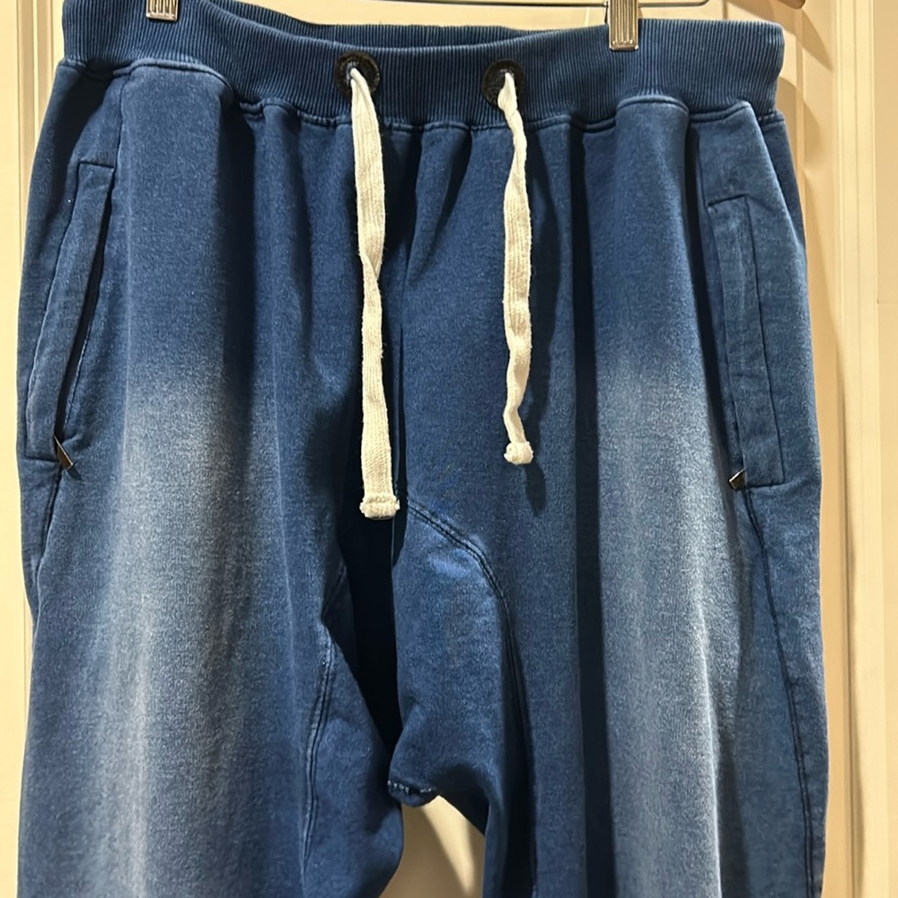 Galaxy by Harvic mens drawstring joggers stonewash cuff hem zip pockets size 2XL
